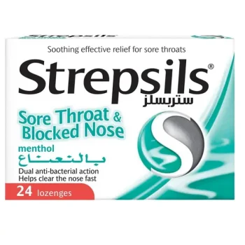 Strepsils Menthol/Soothing Effective Relief for Sore Throats & Blocked Nose-24's Lozenges
