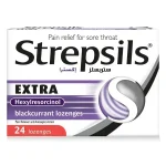 Strepsils Extra Blackcurrant, Pain Relief For Sore Throats-24's Lozenges