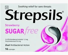 strepsils strawberry sf lozenges-16's